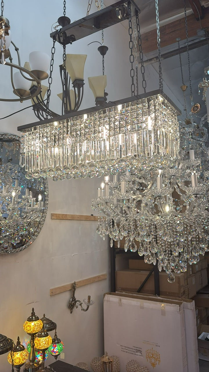 LED Rectangular Crystal Dining Chandelier – W 31" x H 14"