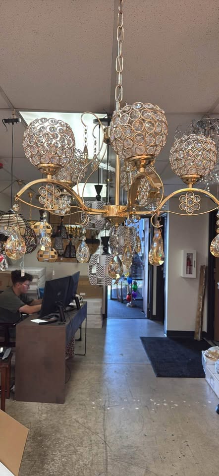 Elegant Gold Crystal Chandelier – 6 Light, Hanging Pendant