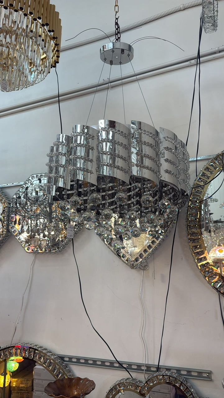 LED Modern Wave Crystal Chandelier – Adjustable Height – W 17" x H 11"