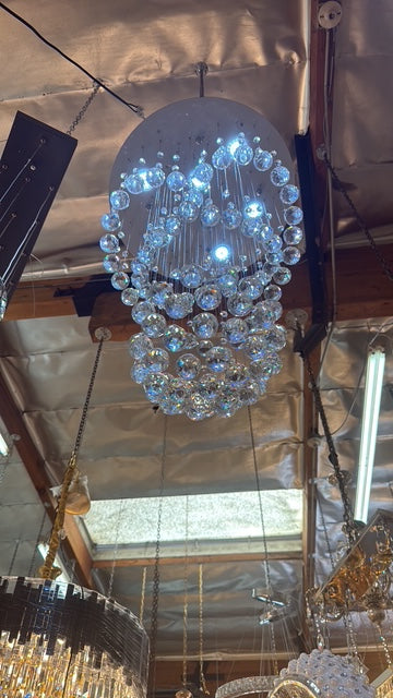 Luxury Round Crystal Chandelier – Modern LED Ceiling Light, 29" Height x 21" Width