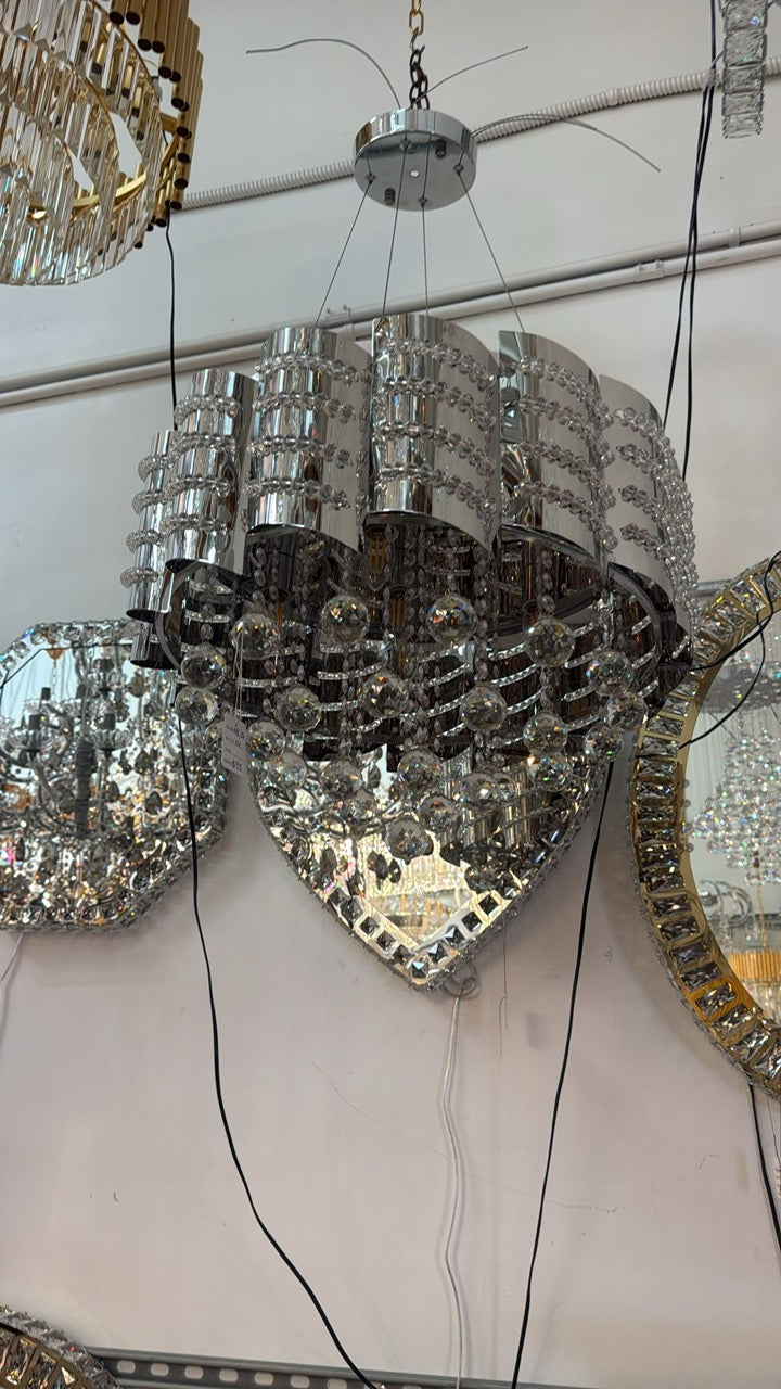 LED Modern Wave Crystal Chandelier – Adjustable Height – W 17" x H 11"