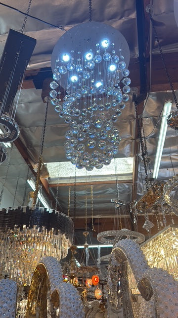 Luxury Round Crystal Chandelier – Modern LED Ceiling Light, 29" Height x 21" Width