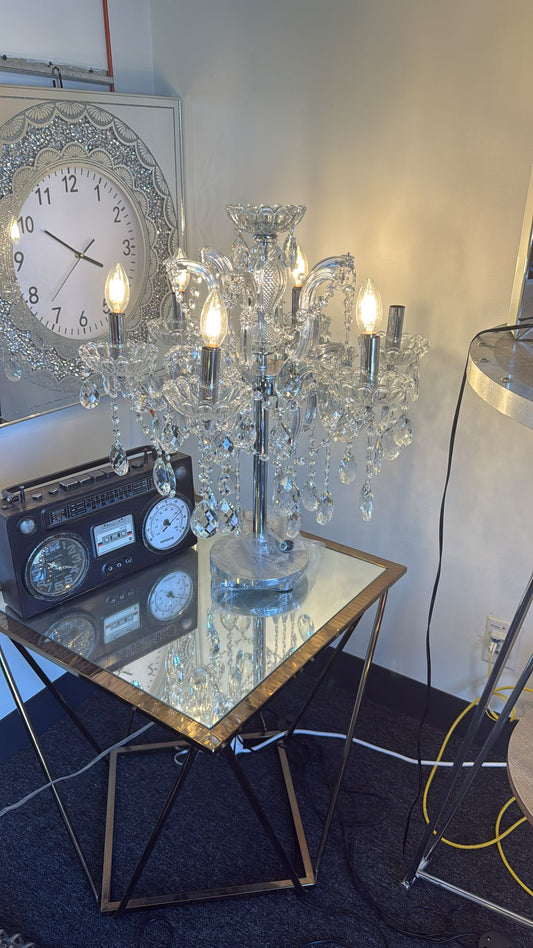 LED Clear Crystal 5-Light Tabletop Chandelier – H22" × W25"