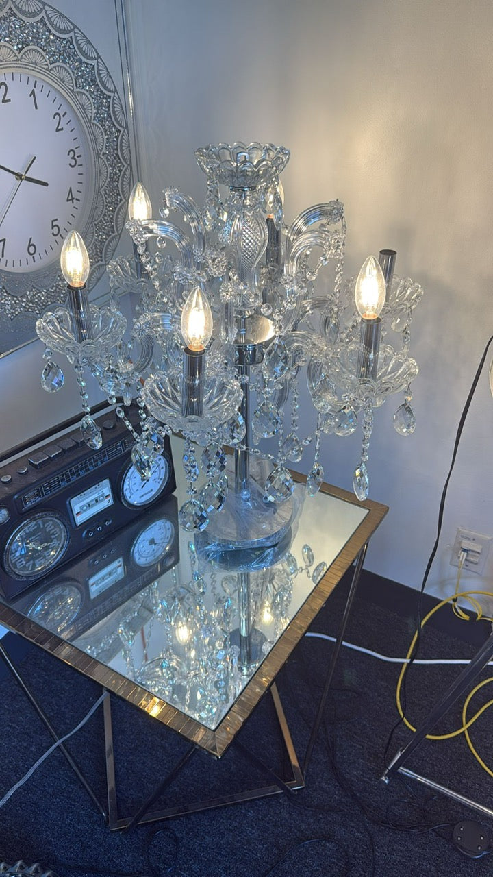 LED Clear Crystal 5-Light Tabletop Chandelier – H22" × W25"