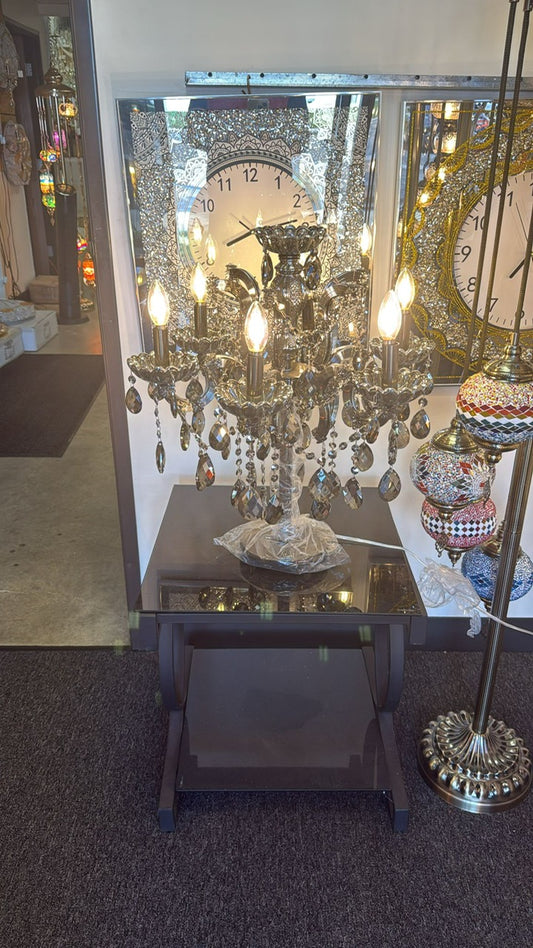 LED Black Crystal 5-Light Tabletop Chandelier – H22" × W25"