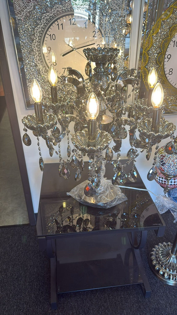 LED Black Crystal 5-Light Tabletop Chandelier – H22" × W25"