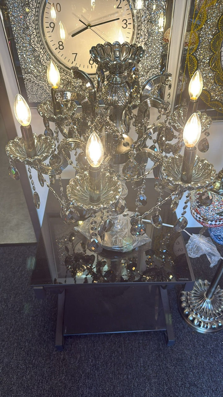 LED Black Crystal 5-Light Tabletop Chandelier – H22" × W25"