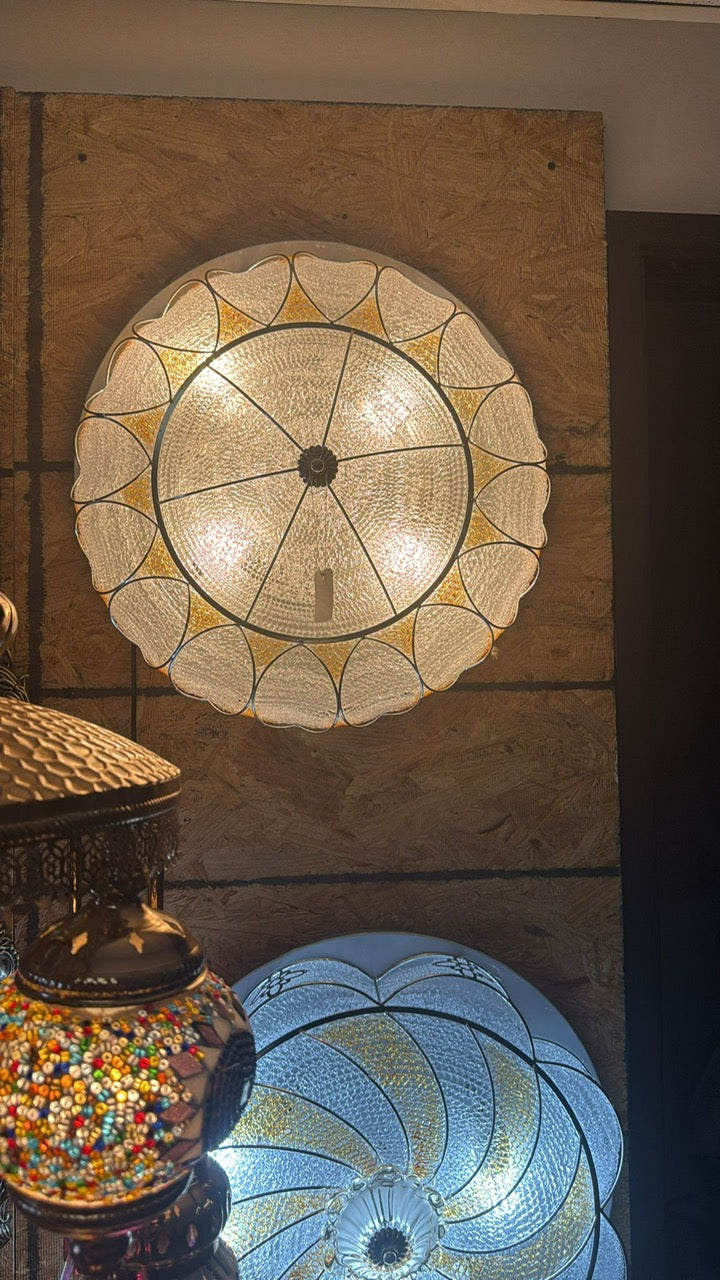 Round Frosted Glass Ceiling Light – H19" × W19"