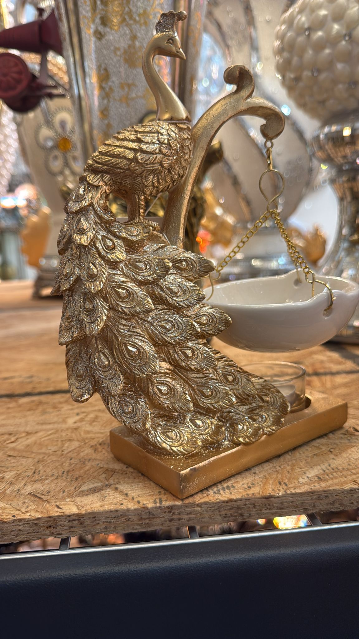 egal Golden Peacock Ceramic Oil Burner – H 7"