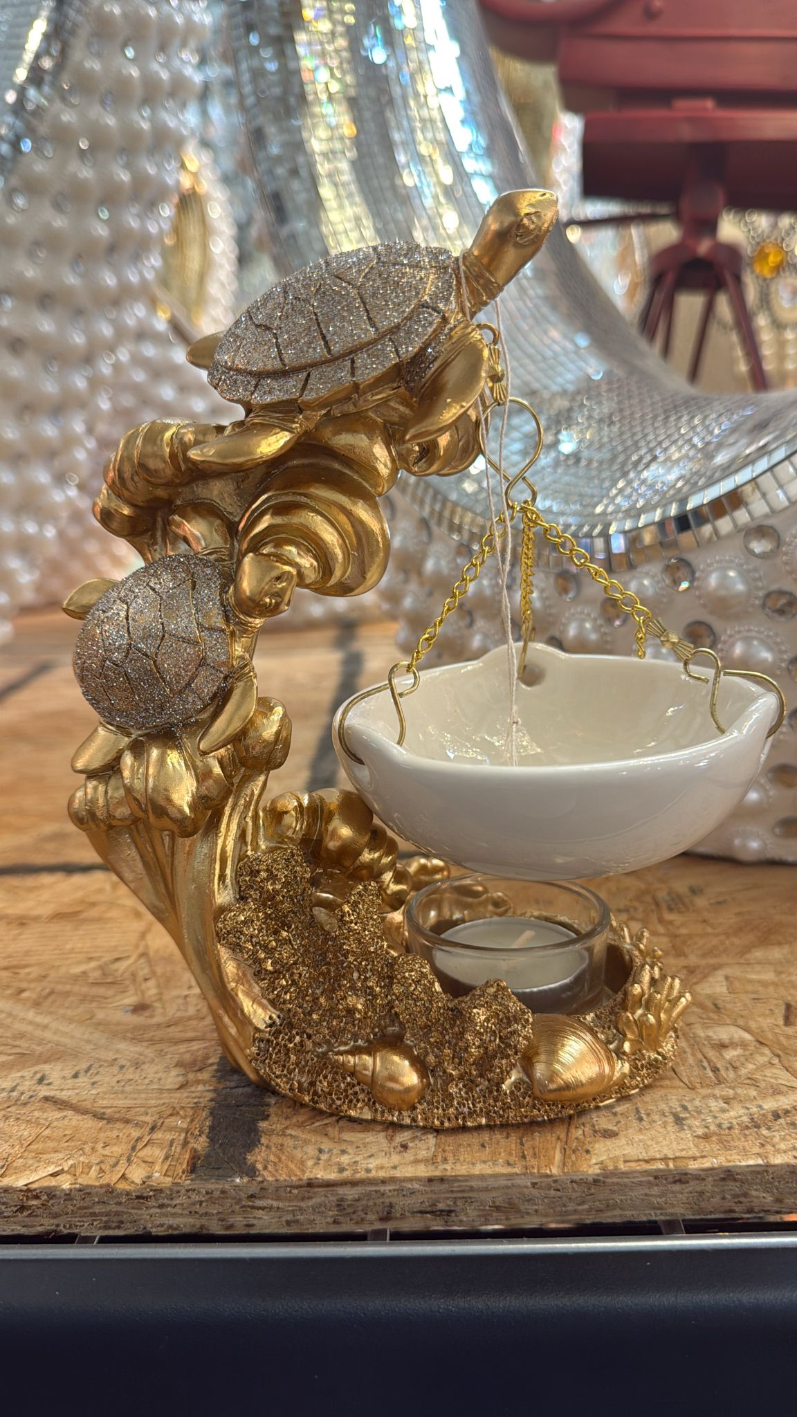 Golden Turtle Ceramic Oil Burner – H 7"