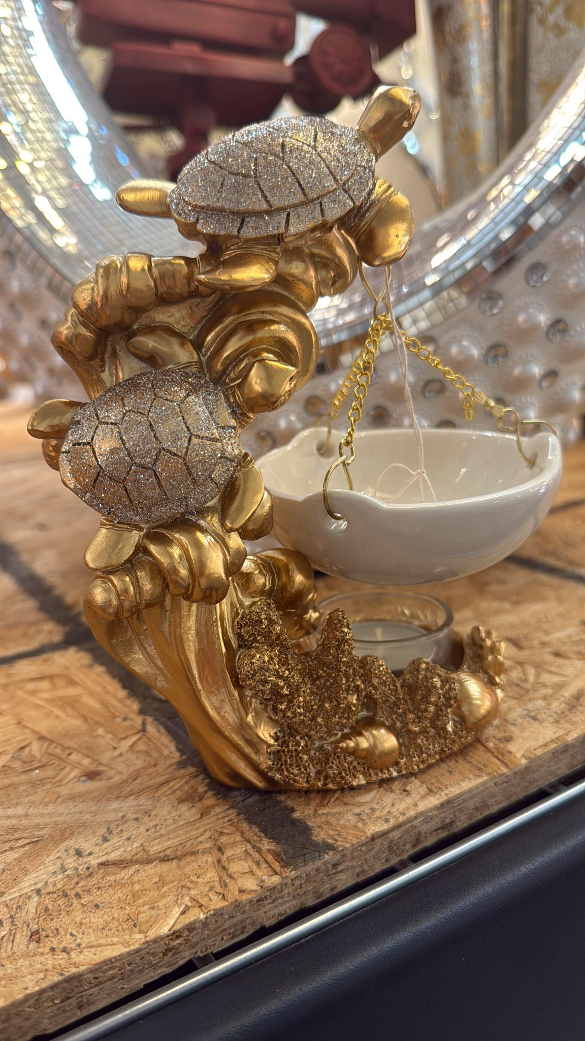 Golden Turtle Ceramic Oil Burner – H 7"