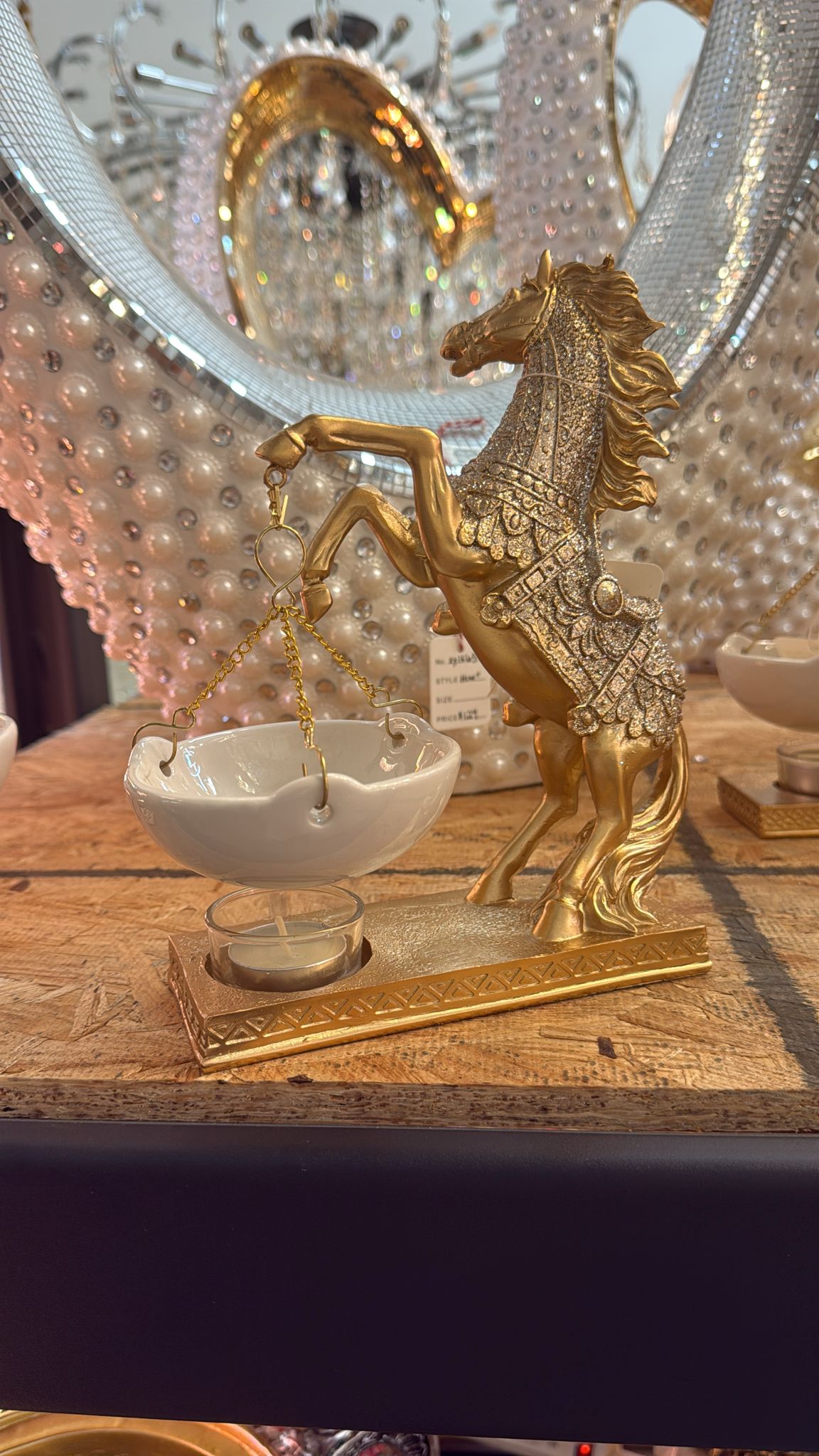 Elegant Golden Horse Ceramic Oil Burner – H 7"