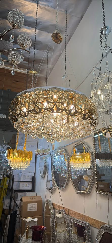 Modern crystal steel chandelier 12 bulb led (Size: 28W) (Height is adjustable)