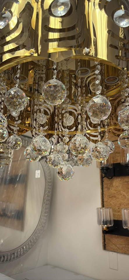 LED Gold Crystal Chandelier – W18" x H8" (Adjustable Height)