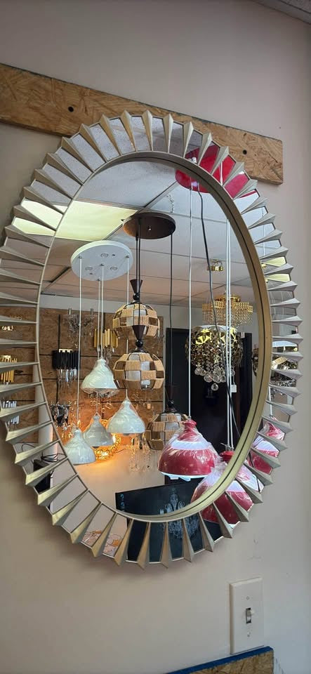 Round Sunburst Wall Mirror – H29" x W22"