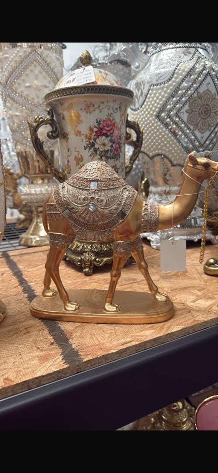 Elegant Golden Camel Statue with Crystal Detailing