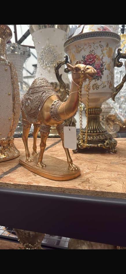 Elegant Golden Camel Statue with Crystal Detailing (6 Inches)