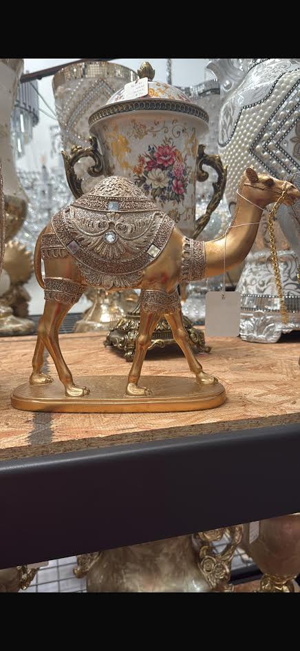 Elegant Golden Camel Statue with Crystal Detailing
