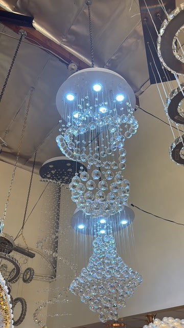 Luxury Round Crystal Chandelier – Modern LED Ceiling Light, 29" Height x 21" Width
