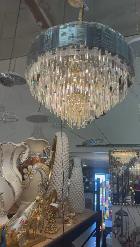 LED Modern Luxe Crystal Chandelier – W 21" x H 31"