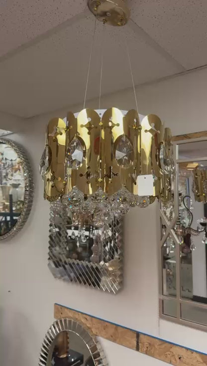 LED Gold Crystal Drum Chandelier – Adjustable Height – W 14" x H 9"