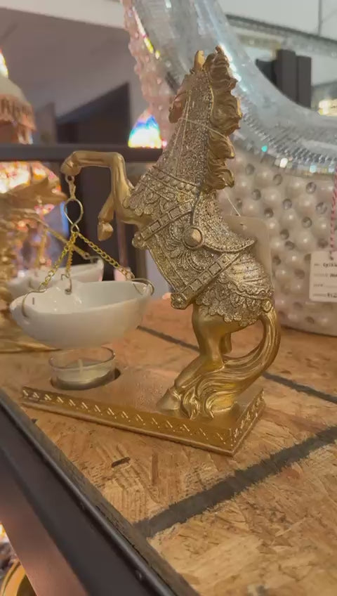 Elegant Golden Horse Ceramic Oil Burner – H 7"