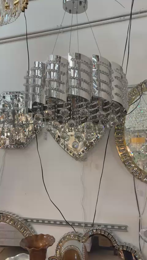 LED Modern Wave Crystal Chandelier – Adjustable Height – W 17" x H 11"