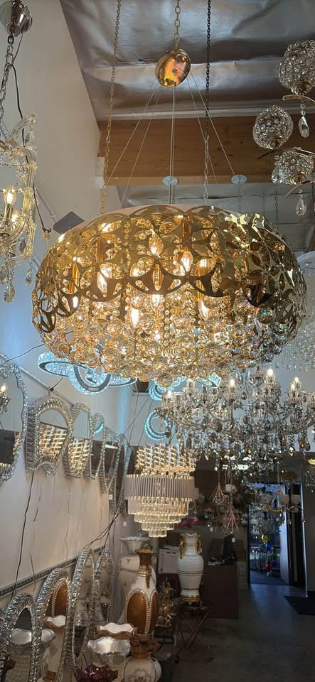 Modern crystal steel chandelier 12 bulb led (Size: 28W) (Height is adjustable)