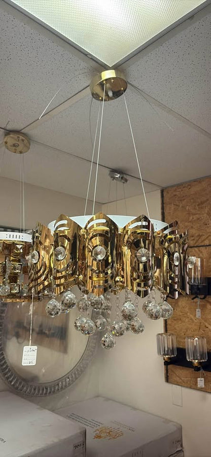 LED Gold Crystal Chandelier – W18" x H8" (Adjustable Height)