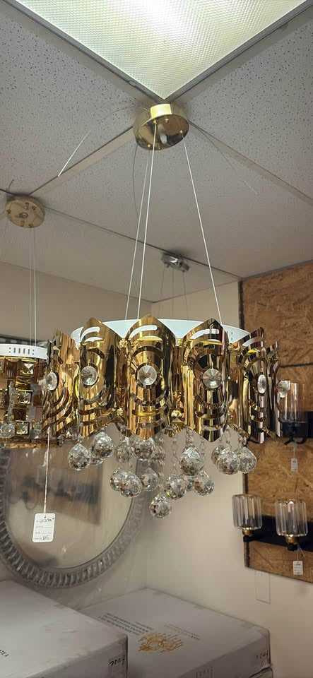 LED Gold Crystal Chandelier – W18" x H8" (Adjustable Height)